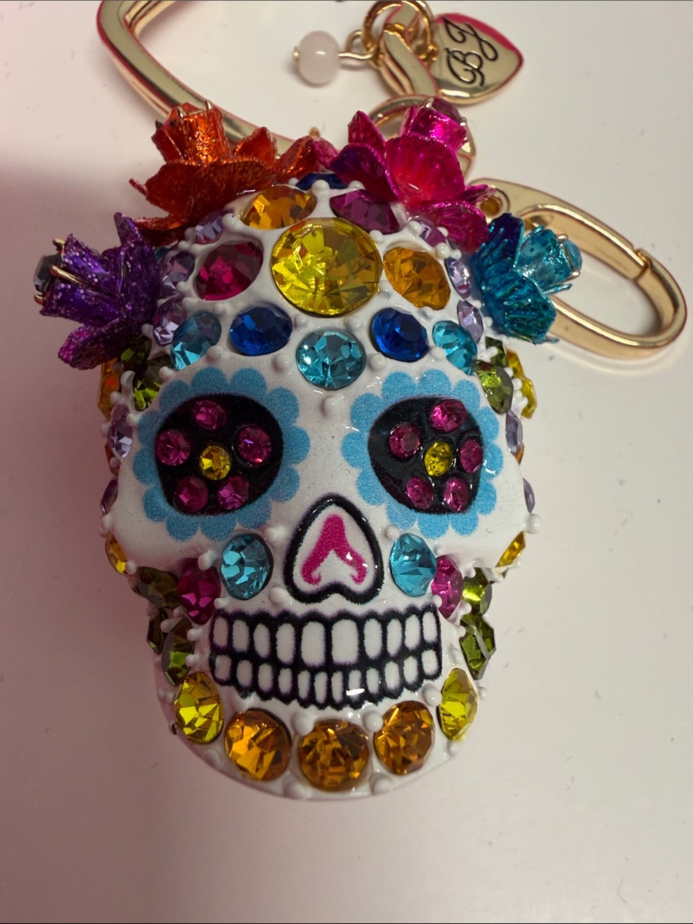 Betsey Johnson | Día de los Muertos Jeweled Sugar Skull Bag Charm 💀🌹✨🩷 - Picture 6 of 7